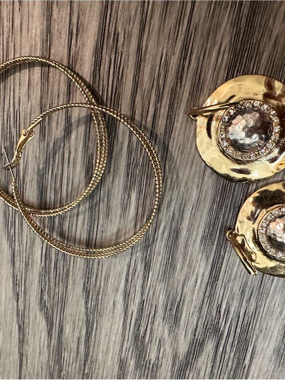 Gold Hoop and Disc Drop Earrings - Classic Gold Tone